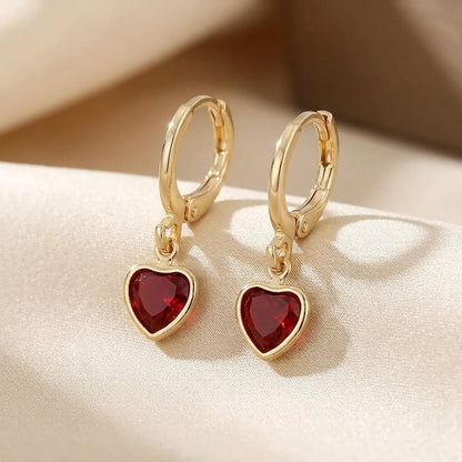 Gold Ruby Oval Drop Earrings