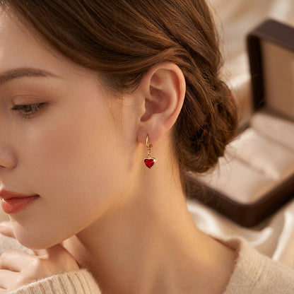 Gold Ruby Oval Drop Earrings